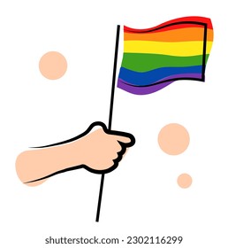 
Bandera Lgbt en la mano. Ilustración vectorial aislada en fondo blanco.