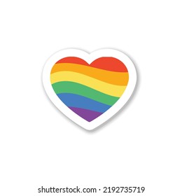 Lgbt Flag In Heart Colorful Sticker. Drop Shadow Effect Vector.