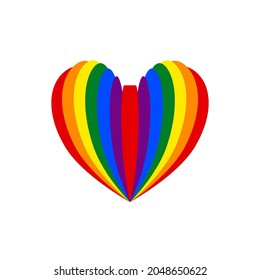 LGBT flag in heart format, contains the colors: Red, orange, yellow, green, blue and purple.