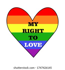Corazón de la bandera LGBT con icono del vector del lema. Diseño plano para sitios web.