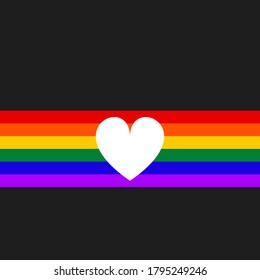 LGBT flag with heart. Symbol lesbian, gay, bisexual, transgender rainbow flag. Poster, card, banner, background