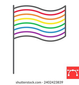 LGBT flag line icon, LGBT and parade, rainbow flag vector icon, vector graphics, editable stroke outline sign, eps 10.