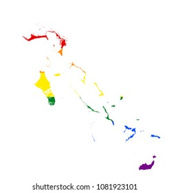 LGBT flag map of the Bahamas. Vector rainbow map of the Bahamas in colors of LGBT (lesbian, gay, bisexual, and transgender) pride flag.