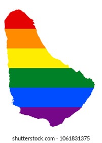 LGBT flag map of Barbados. Vector rainbow map of Barbados in colors of LGBT (lesbian, gay, bisexual, and transgender) pride flag.
