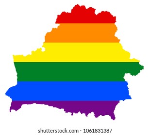 LGBT flag map of Belarus. Vector rainbow map of Belarus in colors of LGBT (lesbian, gay, bisexual, and transgender) pride flag.
