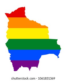 LGBT flag map of Bolivia. Vector rainbow map of Bolivia in colors of LGBT (lesbian, gay, bisexual, and transgender) pride flag.