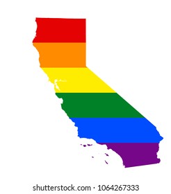LGBT flag map of California. Vector rainbow map of California in colors of LGBT (lesbian, gay, bisexual, and transgender) pride flag.