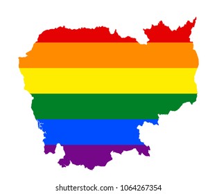 LGBT flag map of Cambodia. Vector rainbow map of Cambodia in colors of LGBT (lesbian, gay, bisexual, and transgender) pride flag.