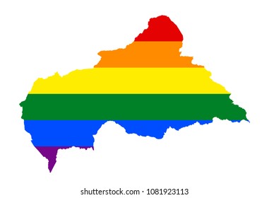 LGBT flag map of the Central African Republic. Vector rainbow map of Central African Republic in colors of LGBT (lesbian, gay, bisexual, and transgender) pride flag.