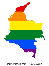 LGBT flag map of Colombia. Vector rainbow map of Colombia in colors of LGBT (lesbian, gay, bisexual, and transgender) pride flag.