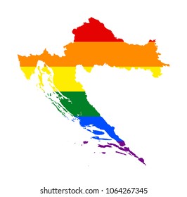 LGBT flag map of Croatia. Vector rainbow map of Croatia in colors of LGBT (lesbian, gay, bisexual, and transgender) pride flag.