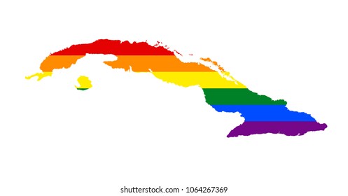 LGBT flag map of Cuba. Vector rainbow map of Cuba in colors of LGBT (lesbian, gay, bisexual, and transgender) pride flag.