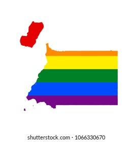 LGBT flag map of Equatorial Guinea. Vector rainbow map of Equatorial Guinea in colors of LGBT (lesbian, gay, bisexual, and transgender) pride flag.