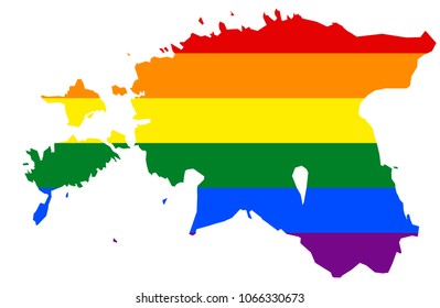 LGBT flag map of Estonia. Vector rainbow map of Estonia in colors of LGBT (lesbian, gay, bisexual, and transgender) pride flag.