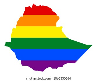 LGBT flag map of Ethiopia. Vector rainbow map of Ethiopia in colors of LGBT (lesbian, gay, bisexual, and transgender) pride flag.