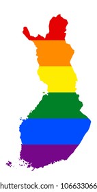 LGBT flag map of Finland. Vector rainbow map of Finland in colors of LGBT (lesbian, gay, bisexual, and transgender) pride flag.