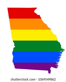 LGBT flag map of Georgia state. Vector rainbow map of Georgia state in colors of LGBT (lesbian, gay, bisexual, and transgender) pride flag.