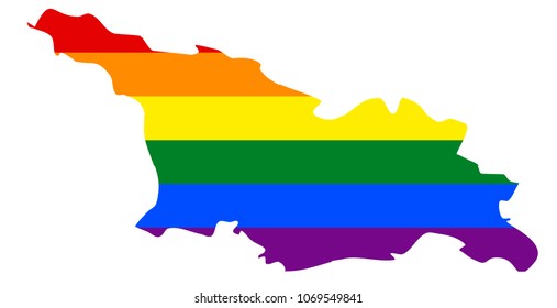 LGBT flag map of Georgia. Vector rainbow map of Georgia in colors of LGBT (lesbian, gay, bisexual, and transgender) pride flag.
