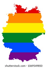 LGBT flag map of Germany. Vector rainbow map of Germany in colors of LGBT (lesbian, gay, bisexual, and transgender) pride flag.