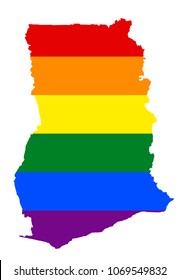 LGBT flag map of Ghana. Vector rainbow map of Ghana in colors of LGBT (lesbian, gay, bisexual, and transgender) pride flag.