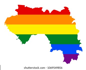 LGBT flag map of Guinea. Vector rainbow map of Guinea in colors of LGBT (lesbian, gay, bisexual, and transgender) pride flag.