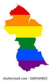 LGBT flag map of Guyana. Vector rainbow map of Guyana in colors of LGBT (lesbian, gay, bisexual, and transgender) pride flag.