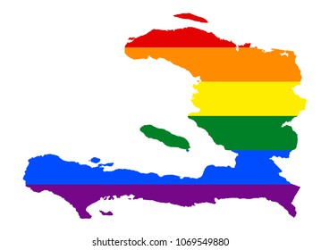 LGBT flag map of Haiti. Vector rainbow map of Haiti in colors of LGBT (lesbian, gay, bisexual, and transgender) pride flag.