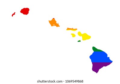 LGBT flag map of Hawaii. Vector rainbow map of Hawaii in colors of LGBT (lesbian, gay, bisexual, and transgender) pride flag.