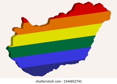 LGBT flag map of hungary vector 3D
