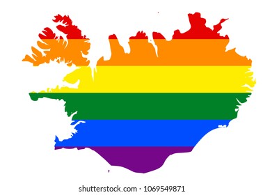 LGBT flag map of Iceland. Vector rainbow map of Iceland in colors of LGBT (lesbian, gay, bisexual, and transgender) pride flag.