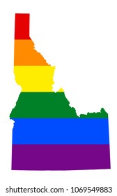 LGBT flag map of Idaho. Vector rainbow map of Idaho in colors of LGBT (lesbian, gay, bisexual, and transgender) pride flag.