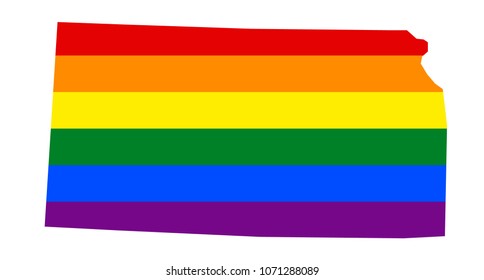 LGBT flag map of Kansas. Vector rainbow map of Kansas in colors of LGBT (lesbian, gay, bisexual, and transgender) pride flag.