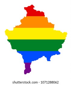 LGBT flag map of Kosovo. Vector rainbow map of Kosovo in colors of LGBT (lesbian, gay, bisexual, and transgender) pride flag.