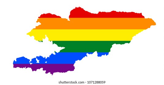LGBT flag map of Kyrgyzstan. Vector rainbow map of Kyrgyzstan in colors of LGBT (lesbian, gay, bisexual, and transgender) pride flag.