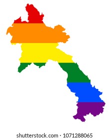 LGBT flag map of Laos. Vector rainbow map of Laos in colors of LGBT (lesbian, gay, bisexual, and transgender) pride flag.