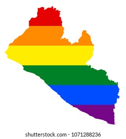 LGBT flag map of Liberia. Vector rainbow map of Liberia in colors of LGBT (lesbian, gay, bisexual, and transgender) pride flag.