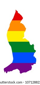 LGBT flag map of Liechtenstein. Vector rainbow map of Liechtenstein in colors of LGBT (lesbian, gay, bisexual, and transgender) pride flag.