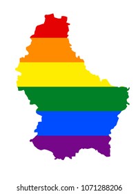 LGBT flag map of Luxembourg. Vector rainbow map of Luxembourg in colors of LGBT (lesbian, gay, bisexual, and transgender) pride flag.