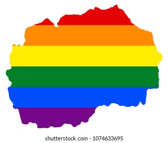 LGBT flag map of Macedonia. Vector rainbow map of Macedonia in colors of LGBT (lesbian, gay, bisexual, and transgender) pride flag.