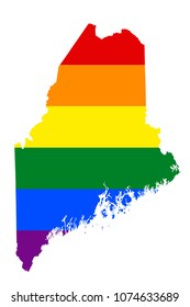 LGBT flag map of Maine. Vector rainbow map of Maine in colors of LGBT (lesbian, gay, bisexual, and transgender) pride flag.