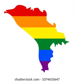 LGBT flag map of Moldova. Vector rainbow map of Moldova in colors of LGBT (lesbian, gay, bisexual, and transgender) pride flag.
