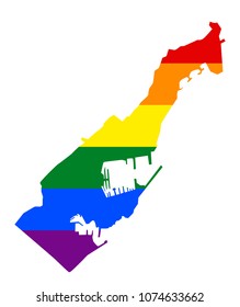 LGBT flag map of Monaco. Vector rainbow map of Monaco in colors of LGBT (lesbian, gay, bisexual, and transgender) pride flag.