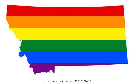 LGBT flag map of Montana. Vector rainbow map of Montana in colors of LGBT (lesbian, gay, bisexual, and transgender) pride flag.