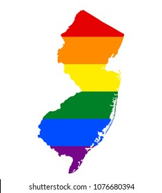LGBT flag map of New Jersey. Vector rainbow map of New Jersey in colors of LGBT (lesbian, gay, bisexual, and transgender) pride flag.