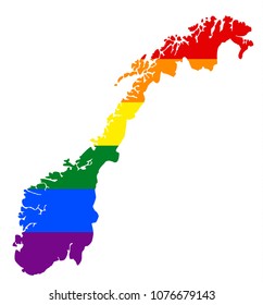 LGBT flag map of Norway. Vector rainbow map of Norway in colors of LGBT (lesbian, gay, bisexual, and transgender) pride flag.