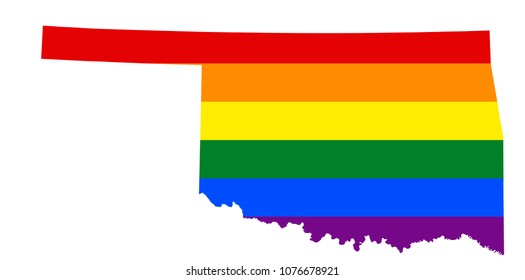 LGBT flag map of Oklahoma. Vector rainbow map of Oklahoma in colors of LGBT (lesbian, gay, bisexual, and transgender) pride flag.