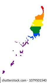 LGBT flag map of Palau. Vector rainbow map of Palau in colors of LGBT (lesbian, gay, bisexual, and transgender) pride flag.