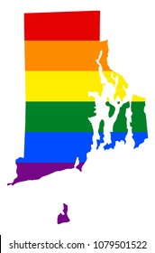 LGBT flag map of Rhode Island. Vector rainbow map of Rhode Island in colors of LGBT (lesbian, gay, bisexual, and transgender) pride flag.