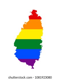 LGBT flag map of Saint Lucia. Vector rainbow map of Saint Lucias in colors of LGBT (lesbian, gay, bisexual, and transgender) pride flag.