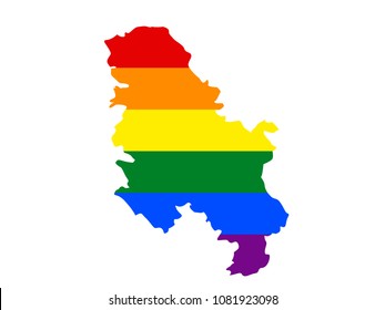 LGBT flag map of Serbia. Vector rainbow map of Serbia in colors of LGBT (lesbian, gay, bisexual, and transgender) pride flag.